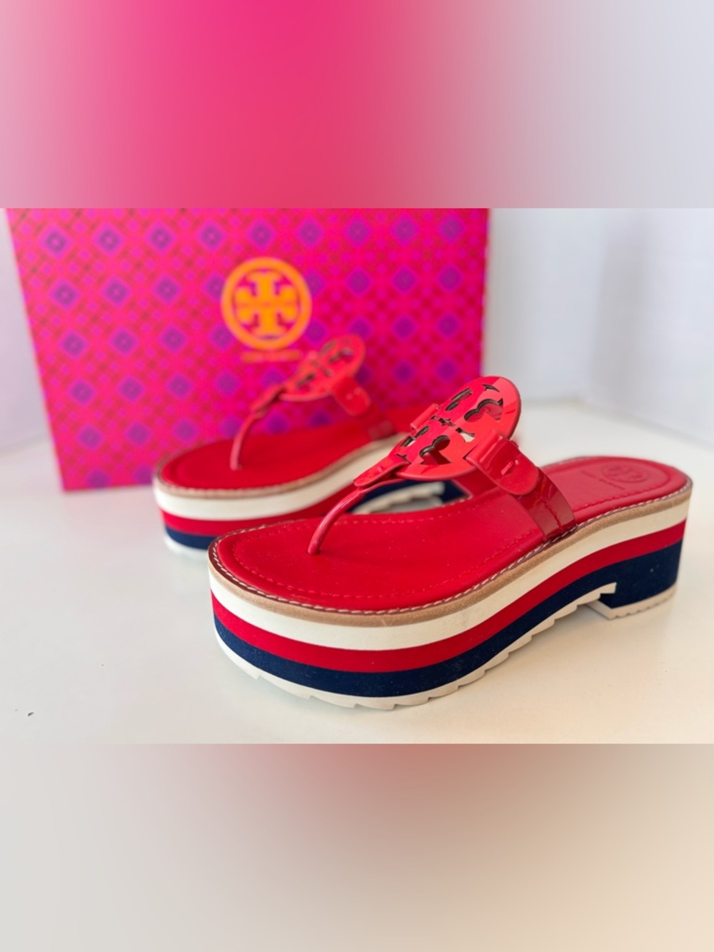 TORY BURCH Miller Platform Sandal In Brilliant Red Chunky Platform Slip On 8